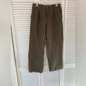 PAIGE Women's Linen Rayon Breen Olive Green Wide Leg Pants Size 6